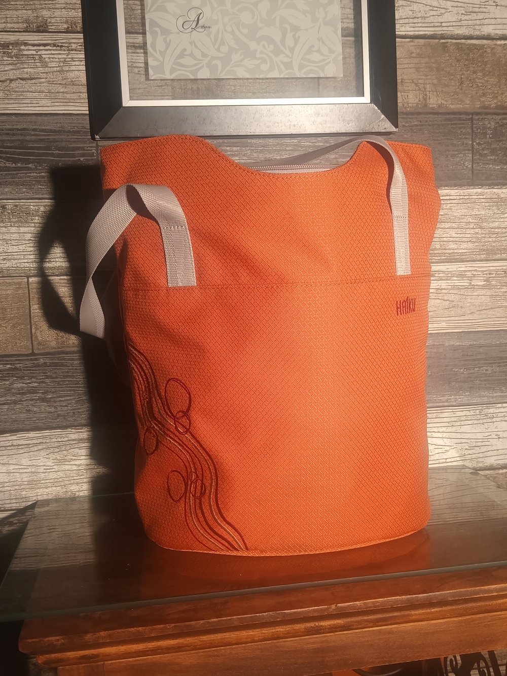 Haiku Orange Canvas Tote Bag with White Straps